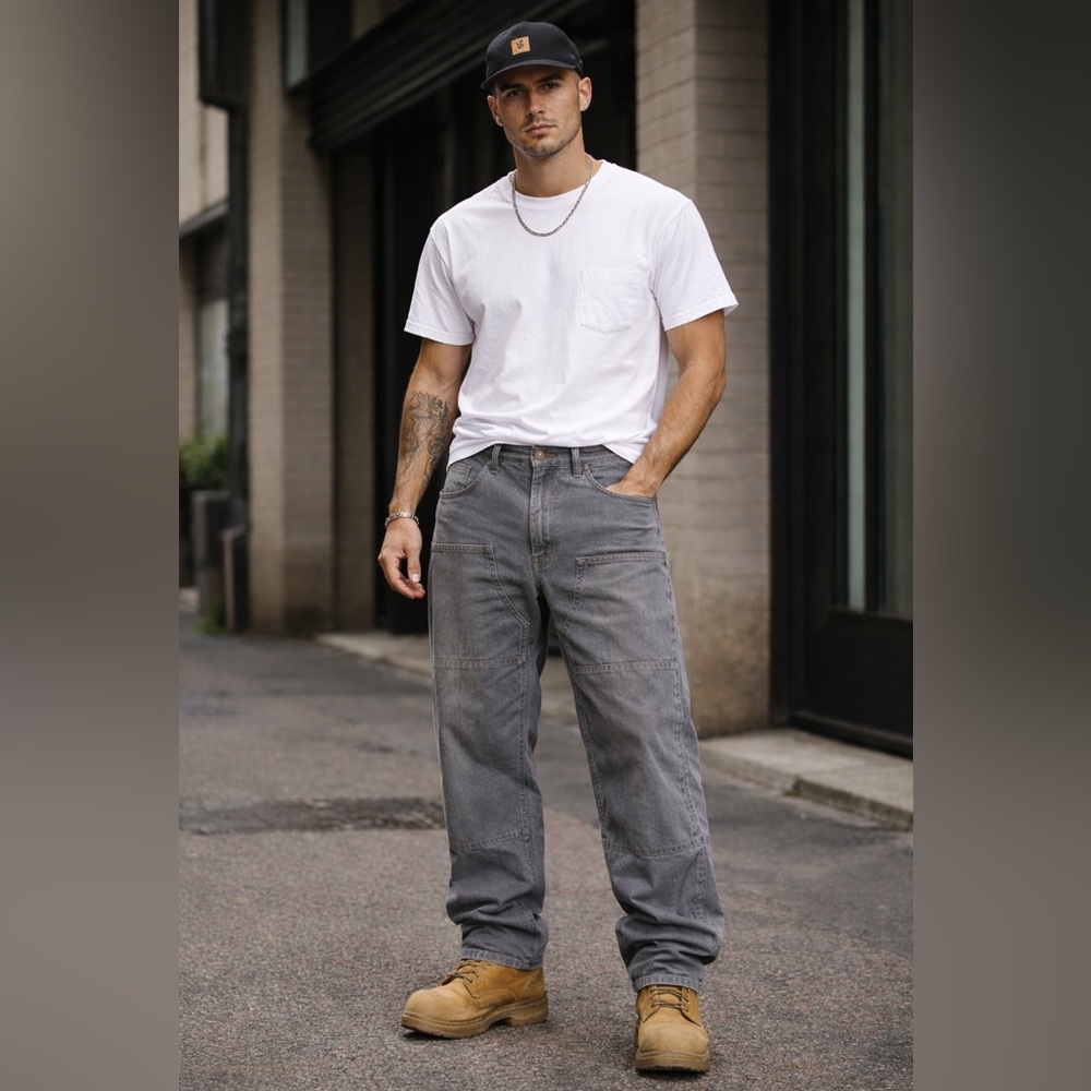 Carhartt B136 Double Knee Work Pants Gray 42x32 Distressed Workwear